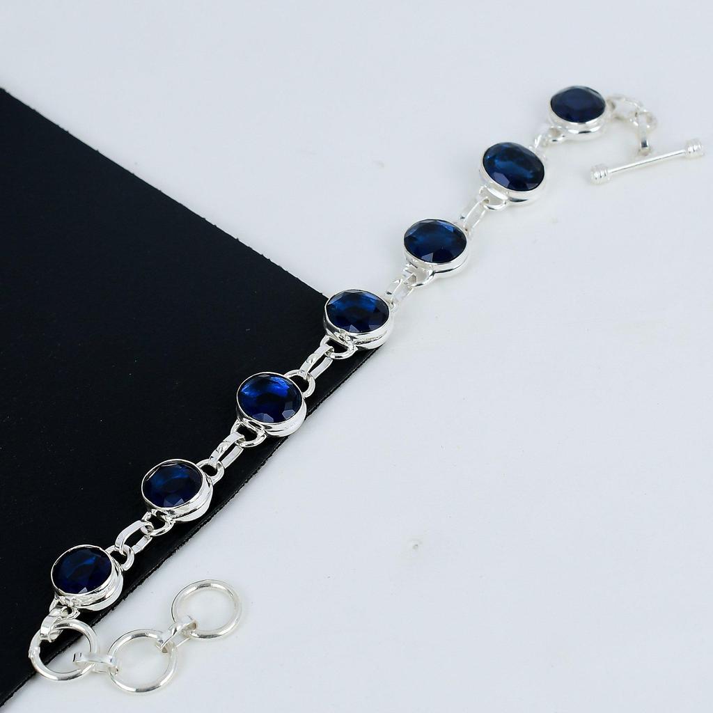 Изящный синий сапфир драгоценный камень браслет ручной работы из стерлингового серебра 925 пробы, синий сапфир браслет для жены, унисекс браслет ватин подарок