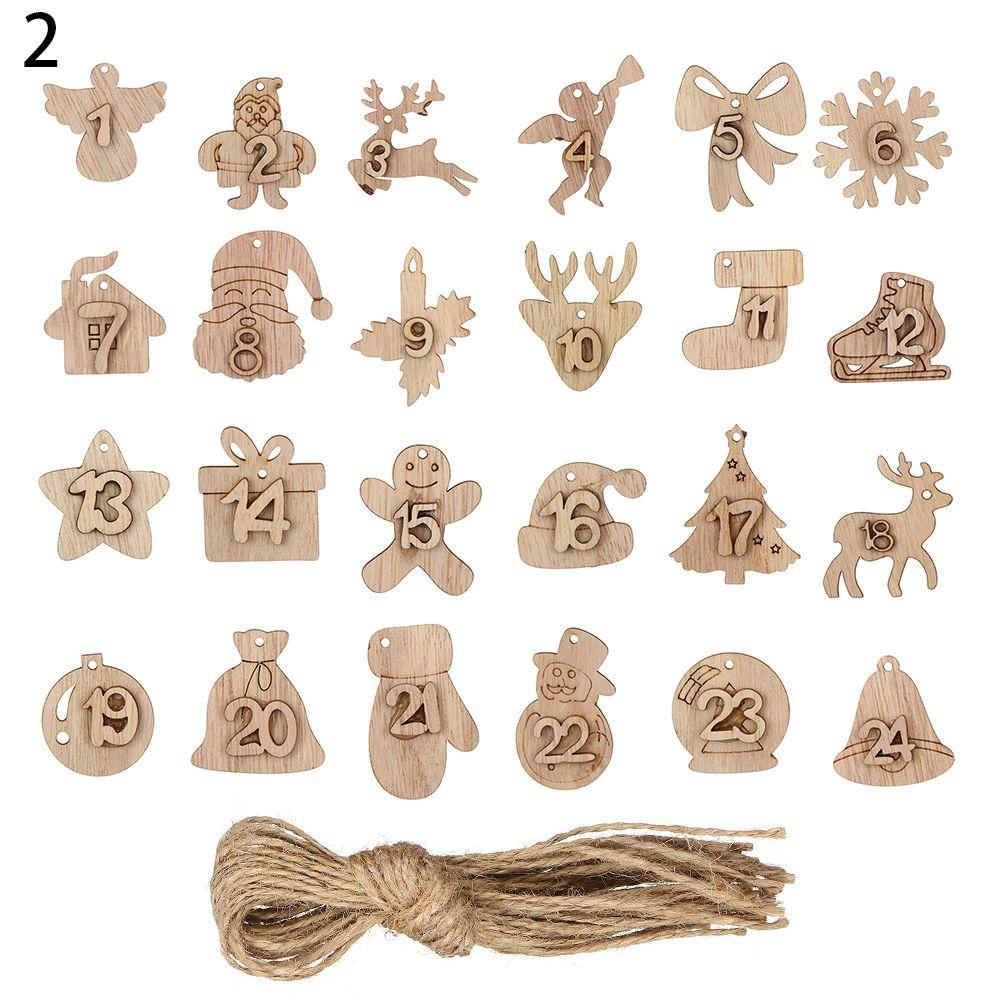 Bags Decor Ornament Number Label Wooden Pendant Christmas Advent Calendar Countdown Hanging Tags