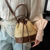 Hot Sale Contrasting Color Splicing Straw Pumping Bucket Bags Fashion Versatile Premium Holiday Wind Crossbody Women's Bags