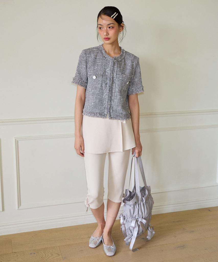 Salon De Yohn Tassel Tweed Short Sleeve Jacket_ Gray