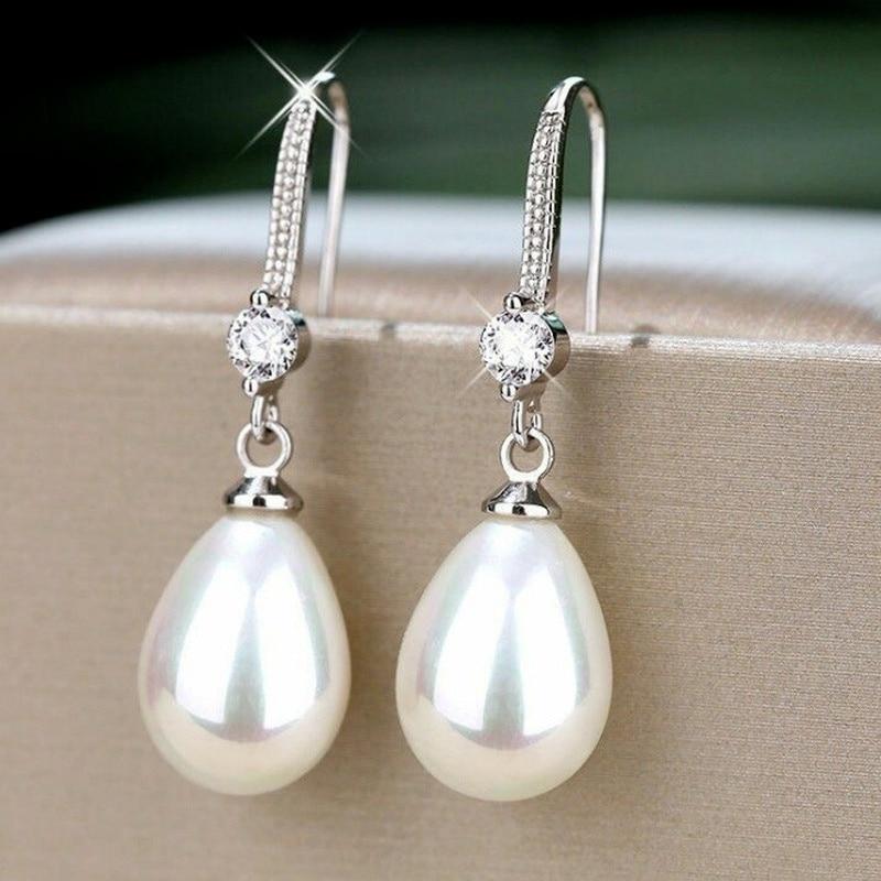 Exquisite Fashion Silver Color Waterdrop Imitation Pearls Drop Earrings for Women Elegant Shinying Round Imitation Pearls Stud Earrings