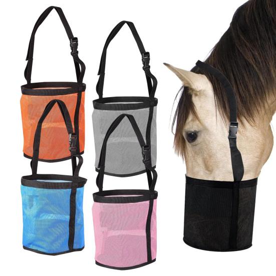 Кормушка для лошадей, прочная сетчатая кормушка для лошадей с регулируемым ремнем, намордник для лошадей, ведро для кормления зерном, порошковыми добавками