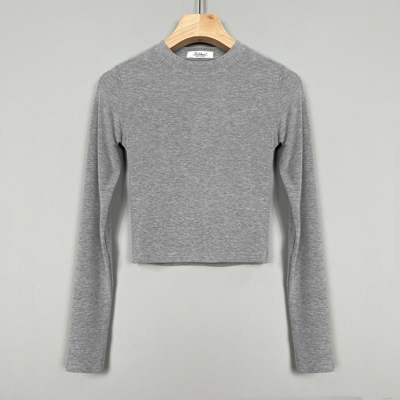 Корейский Сексуальный Облегающий Укороченный Топ, Подчеркивающий Грудь, Универсальная Футболка с Длинным Рукавом для Женщин