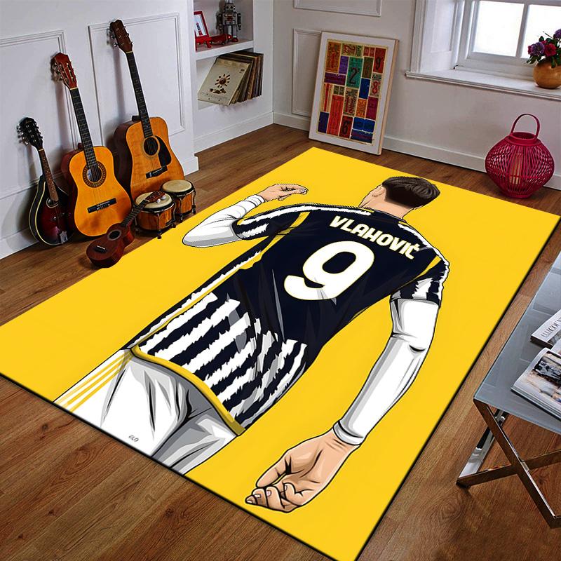 Soccer Player Illustration, Yellow Background Patterned carpet a non slip rug suitable for all seasons and any setting, gift