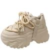 Fashion Women High Platform Casual Leather Shoes New Autumn Lace-up Chunky Sneakers 8CM Wedges Hidden Heels Leisure White Shoes Woman