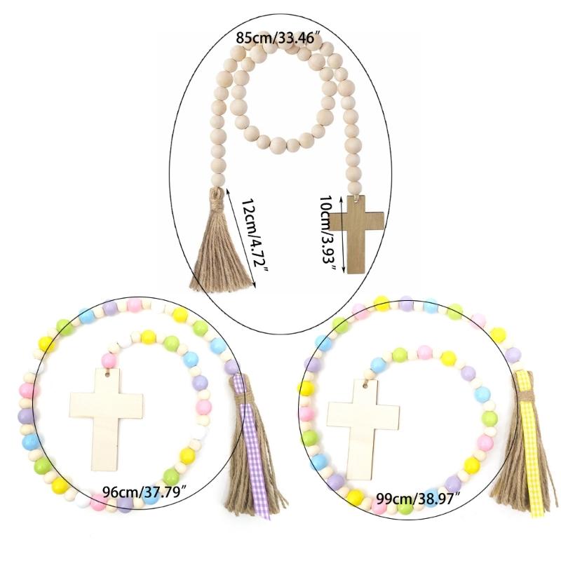 Easter Wooden Bead Cross Ornaments Bead Decoration Easter Hanging-Decor Ornaments Farmhouse Tiered Tray Prayer Bead