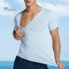 Men's Ice Silk T-Shirts Casual Short Sleeve Sports Tee Summer Breathable Moisture V-Neck Undershirt Top