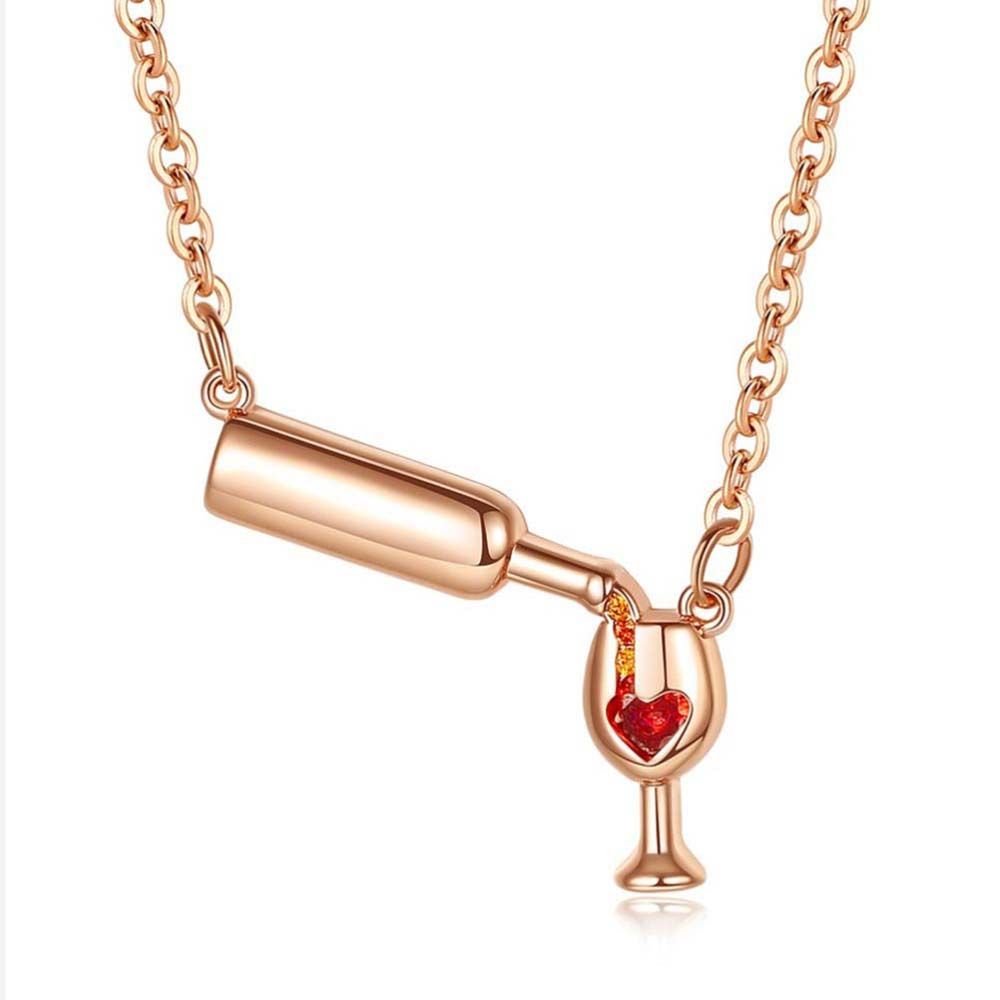 Glass Bottle Zinc Zinc Alloy Rose Gold Silver Color Wineglass Red Wine Necklace Pendant Jewelry Choker
