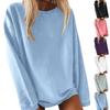 Women's Tops Solid Color Knitted Long Sleeve Loose Casual T-shirt Tops Sweaters