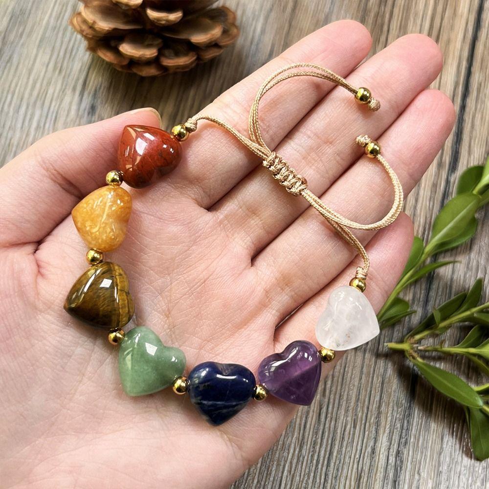 Creative Love Bead Beads Heart Bracelet Vintage Ins Style Colorful Crystal Bracelet Adjustable Rainbow Stone Bracelet Couple