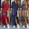Womens Long Sleeve Casual Loose Button Down Denim Maxi Shirt Dress Plus Size