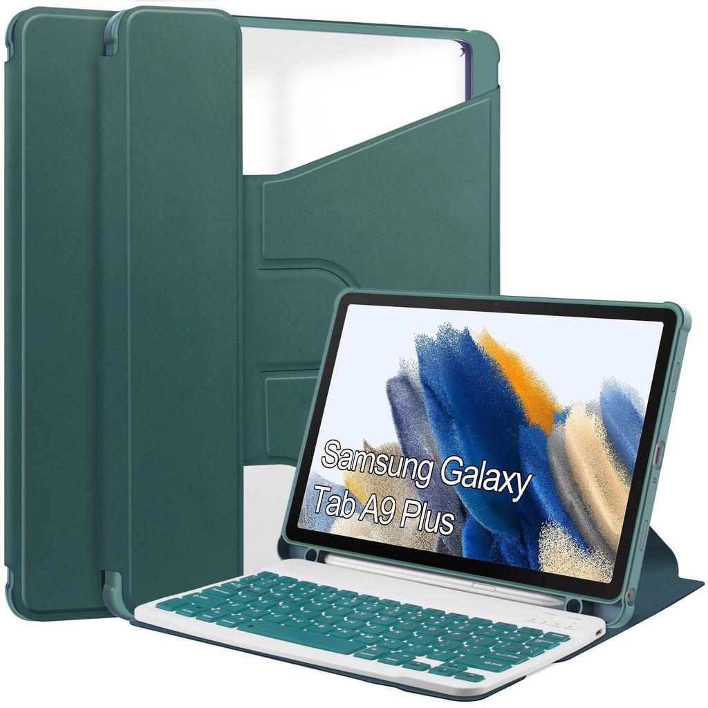 Чехол для Galaxy Tab A9 Plus с клавиатурой, полное покрытие, защита от падений, вращающаяся на 360° подставка