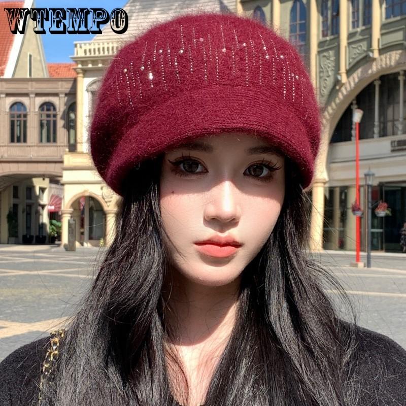 Women Winter Hat Streetwear Rabbit Fur Blend Warm Cap Fashion Decorate Beanie Hat for Female Casual Knitted Hat