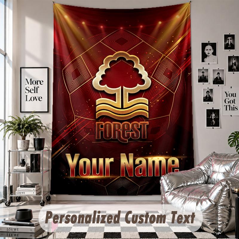 Wall Hanging Tapestry With Custom Name & Text, Nottingham Forest FC Decorative Tapestry For Bedroom