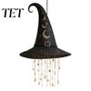 Easy Install Halloween Lights Light Up Witch Hat Hanging Lamp, Glowing Ornament with Twinkling Sparkling Star Window Pendant Stars Moon, Indoor