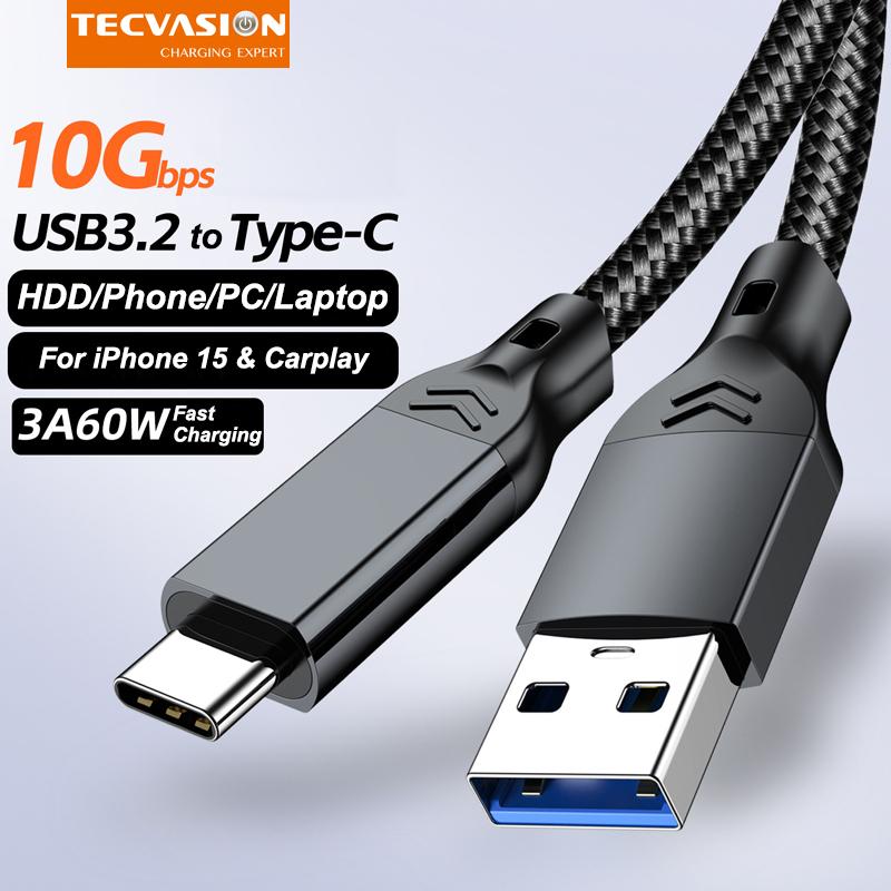 Кабель USB3.2 Type A на USB C Gen2 10 Гбит/с для передачи данных SSD Жесткий диск NVMe 3A 60 Вт Быстрая зарядка для iPhone 15 16 Samsung