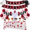 Terrifying Halloween party supplies banners, balloons, spiders and skeleton ghosts, Halloween tablecloths, and Halloween party decoration cake sets