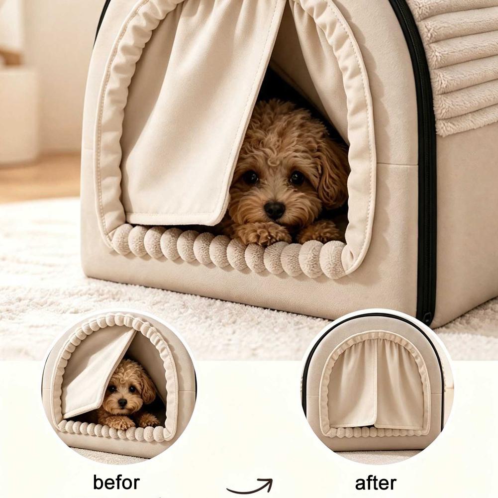 Winter Warm Cat Bed Enclosed Cave House Soft Plush Corduroy Pet Bed Washable Indoor Cat Nest For Small Dogs Kitten