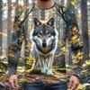 Модные футболки с графикой волка Харадзюку Животное 3D-принт Футболка с длинным рукавом для мужчин Одежда Весна и Осень Унисекс Уличная одежда