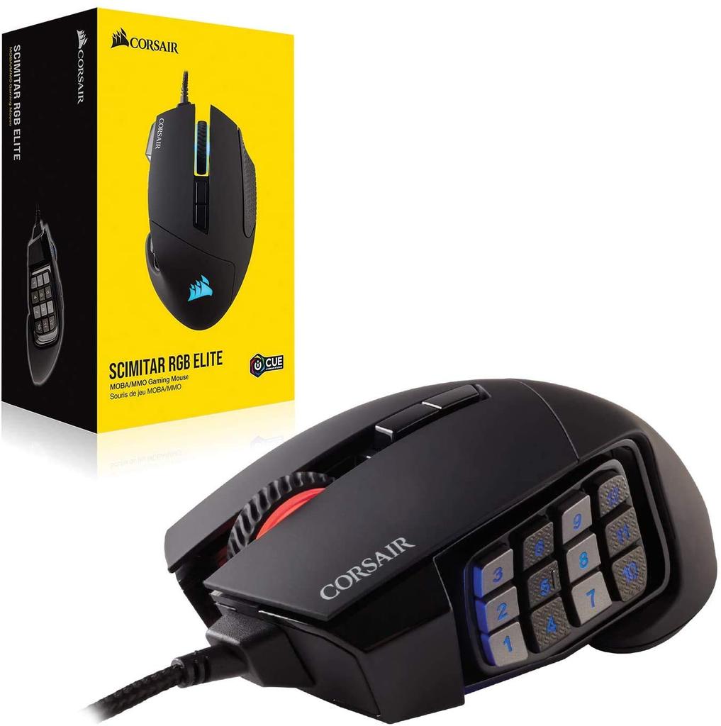 Игровая мышь Corsair SCIMITAR RGB ELITE USB с RGB-подсветкой MS431, многокнопочная, CH-9304211-AP, черная///белая