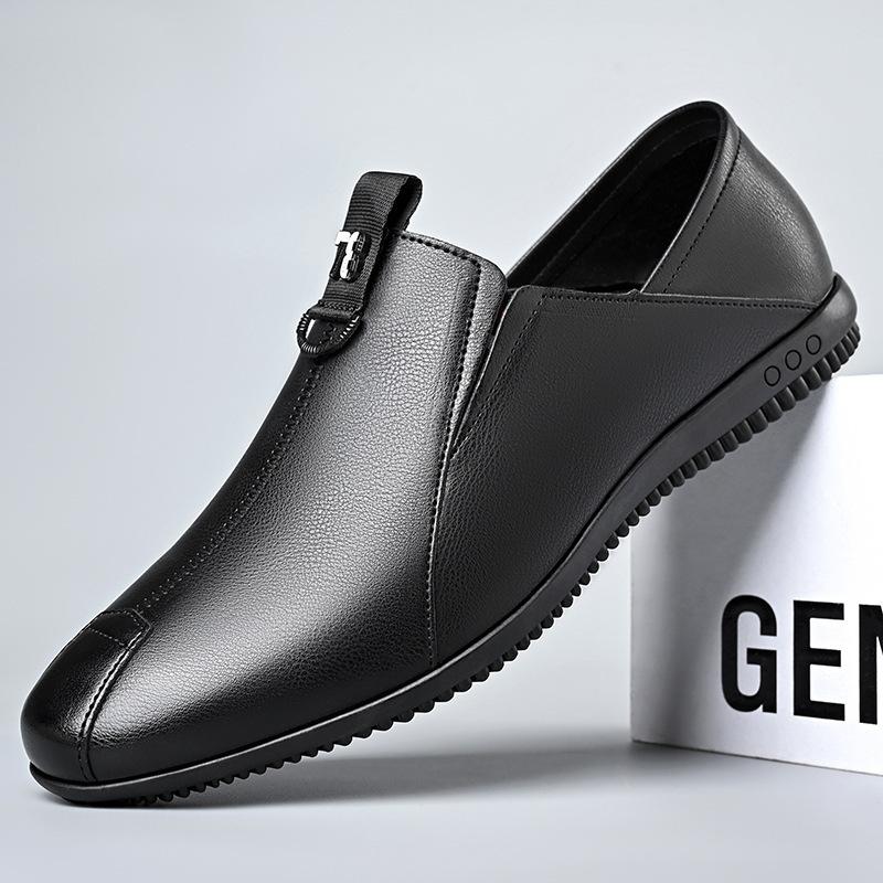 Мужская обувь весна 2025 новые повседневные кожаные туфли мужские нескользящие и легкие ленивые белые туфли с одной педалью прилив