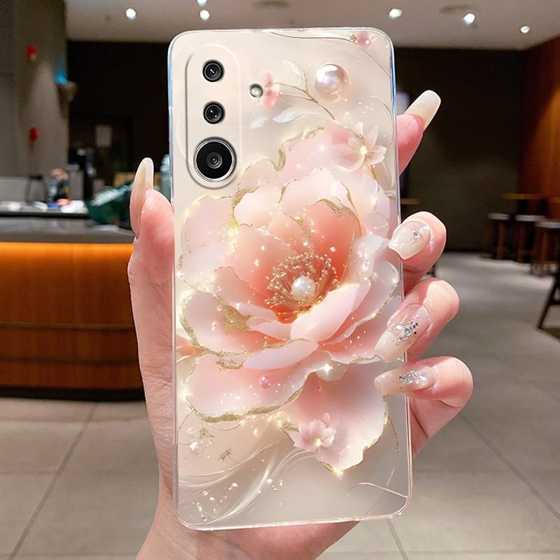 Phone Case For Samsung Galaxy M36 F36 5G Soft Transparent Silicone Flexible TPU Clear Cover Luxury Fashion Butterfly Flower Case