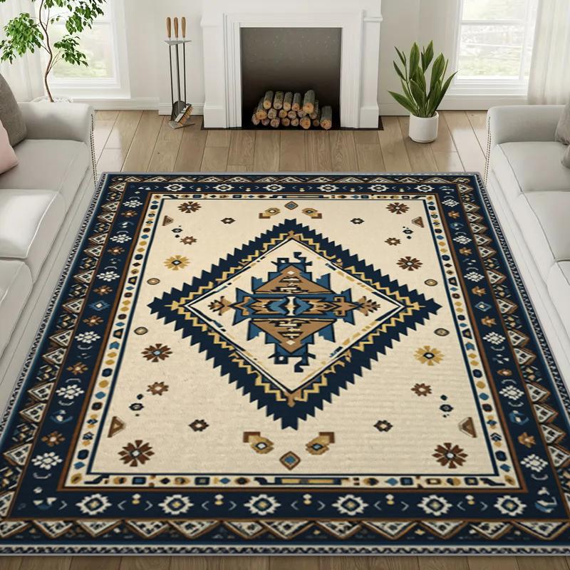 European Retro Pattern Living Room Big Rug, Crystal Velvet Study Mat, Easy To Take Care of Wear-resistant Bedroom Carpet