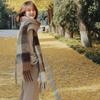 Female Korean Style Thickened Scarf Long Tassel Rainbow Winter Plaid Shawl Gradient Tie Dye Scarf