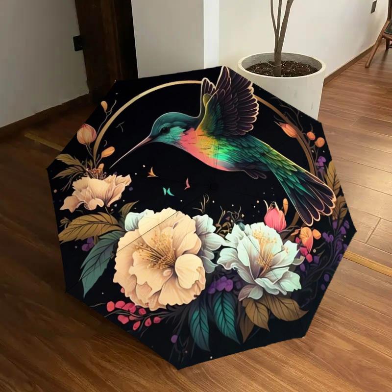 1pc Hummingbird Floral Night Garden Umbrella with Plastic Handle,Suitable for All Seasons Home Travel Outdoor UmbrellaDD410