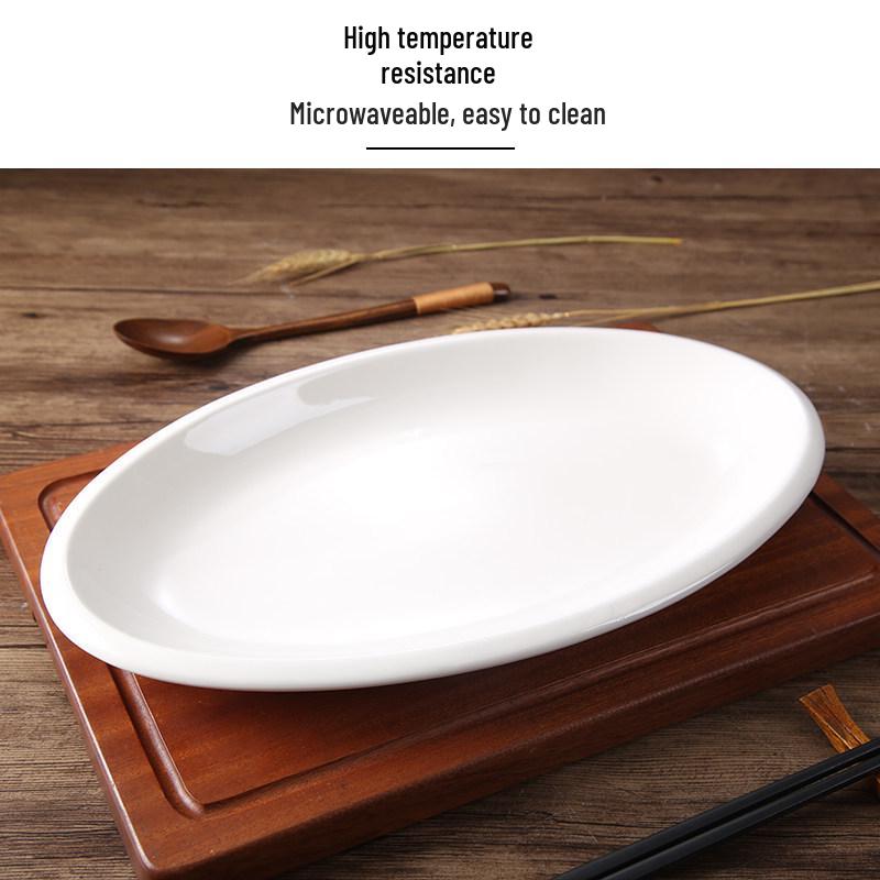 Extra Large Thickened Oval Ceramic White Steaming Fish Plate for Restaurants
