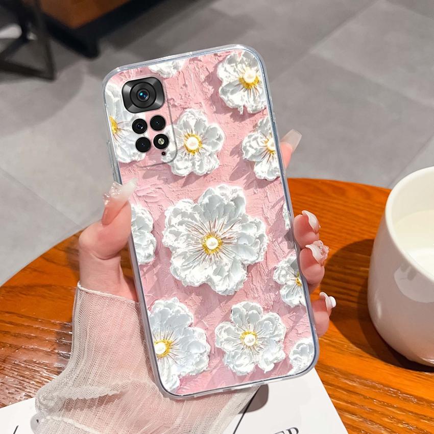 Для Redmi Note 11 11S 11T 12 12S Pro Plus Turbo Чехол для телефона Милый розовый узор с бантом Прозрачный силикон Высокое качество Противоскользящий чехол Для корпуса Redmi