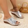 Women's Snakeskin Pattern Sandals Platform Slip On Soft Sole Casual Seaside Slides Low Wedge Vacation Slides