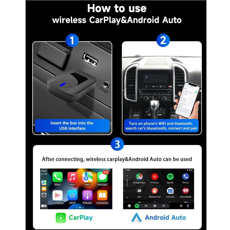 Kebidumei Smart Mini CarPlay Ai Box Wireless Carplay Adapter Android Auto 2 In 1 Mini Adapter Plug and Play Dongle Quick Connect