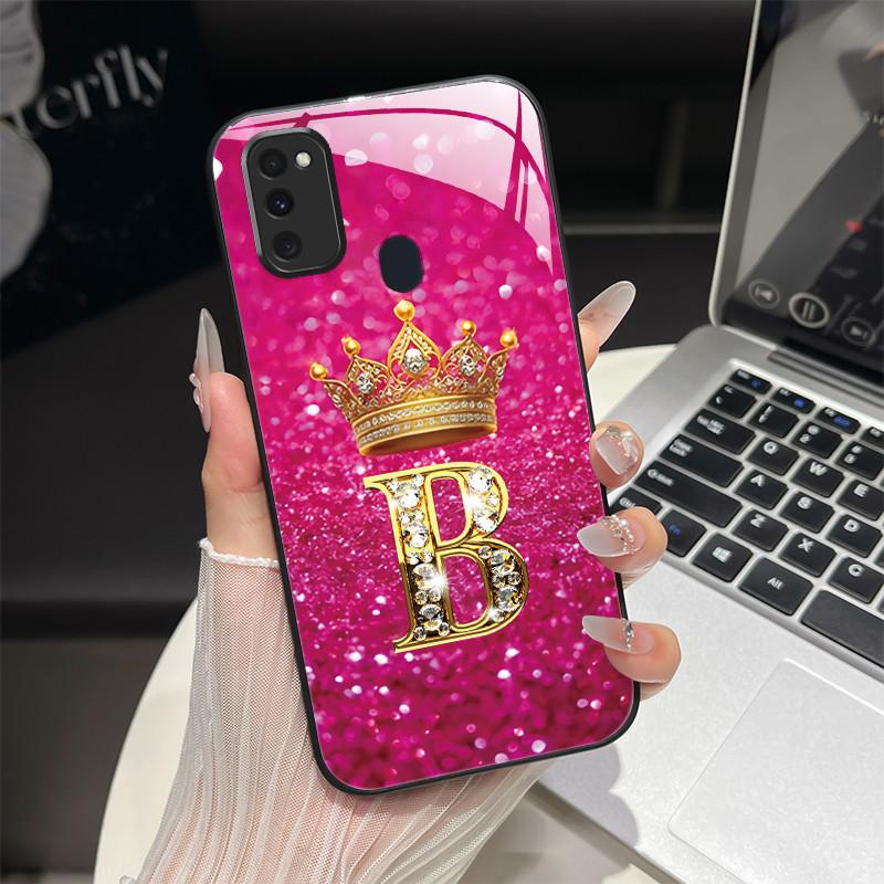 For Samsung M21 M31 M21S M31S Case Fashion Letters Hard Tempered Glass Back Covers For Samsung Galaxy M30s M 31 M 21 Phone Shell