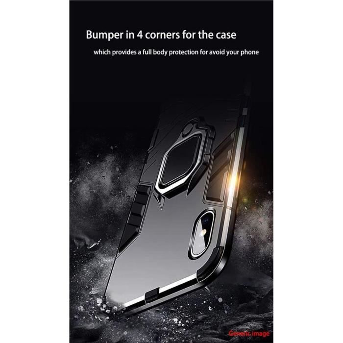 Coque pour Samsung Galaxy A02s - Antichoc - Noir - Anneau rotatif - PC + TPU - Mixte