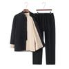 Men's Double-Layer Cotton Linen Tang Suit Set for Autumn/Winter: Zen Meditation & Tea Wear