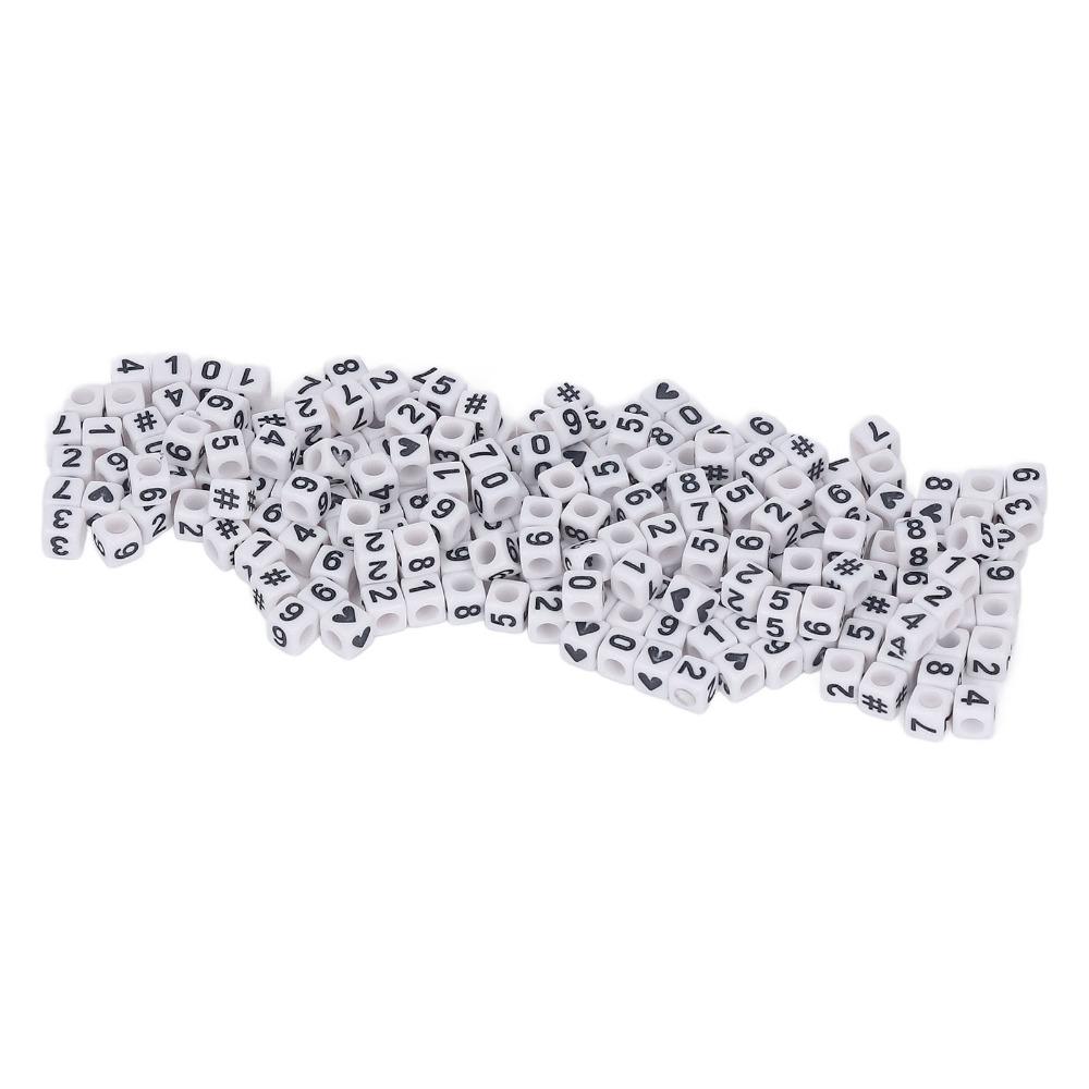 300pcs White Acrylic Number Beads Mixed Numbers 0-9 Loose Beads bulk DIY Beads  Key Chains