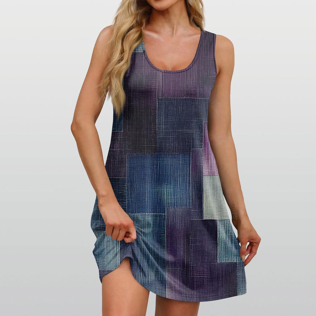 Women's Summer Casual Square Neck Floral Print Dress Sleeveless Dress With Pockets