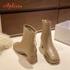 Fashion Aphixta Modern Ankle Boots Crystal Back Zip Patent Leather Women 4.5CM High Boots Square Toe Concise Footwear Elegant Women Shoe