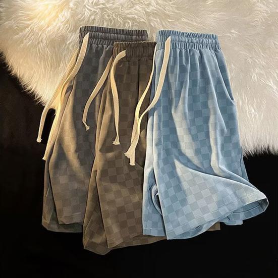 Мужские шорты с шахматным узором, боковыми карманами, эластичным поясом, широкими штанинами, свободным кроем