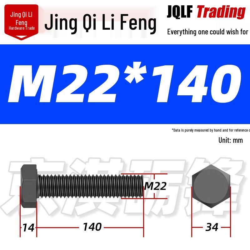 12.9 Grade High-Strength Blackened Hex Bolt M22-M48