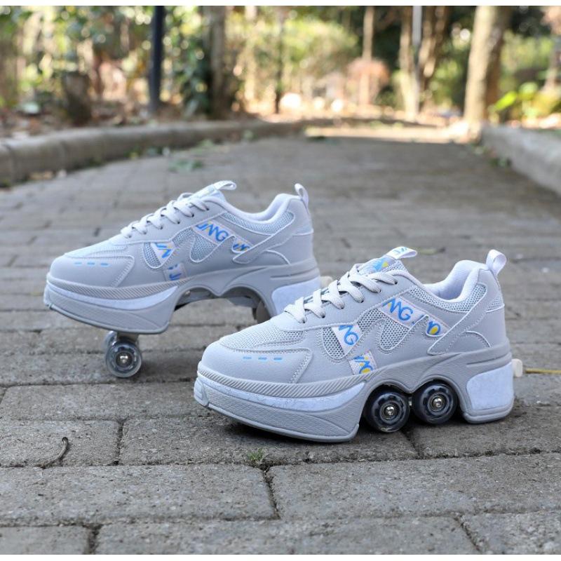 Деформационная обувь Невидимые четырехколесные двухрядные спортивная обувь двойного назначения Роликовые коньки Детская обувь для катания на роликах