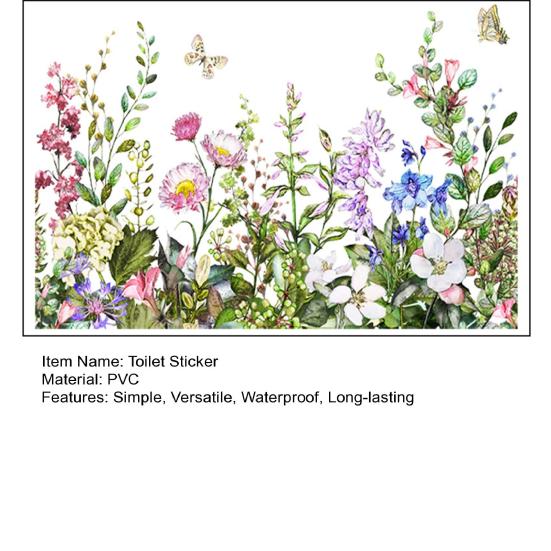 Toilet Sticker Green Plant Flower Pattern Sticker Waterproof Long-lasting Bathroom Wall Decal Home Decoration