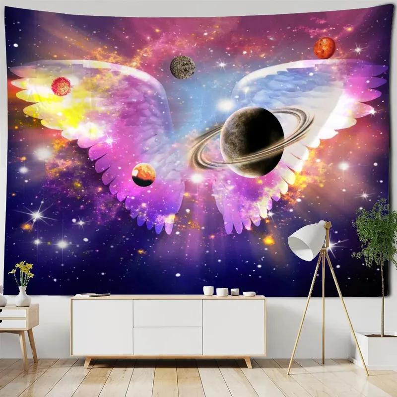 Гобелен с узором «Космические крылья фантазии» для украшения стен дома, гобелен для спальни, гостиной, гобелен
