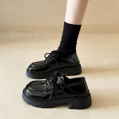 Платформенные туфли из натуральной кожи женские в британском стиле весна 2025 новые мягкая кожа черные туфли-одинарки на высокой подошве шнуровка лоферы