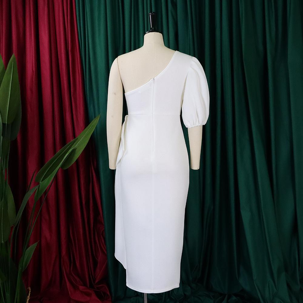 YYFS Женская мода лето весна однотонный принт короткий рукав косой воротник высокая талия повседневные платья