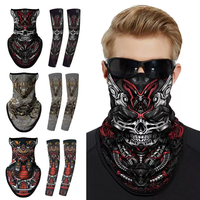 Riding Mask Motorcycle Sun Protection Face Towel Ear-Mounted Harley Motorcycle Retro Headscarf Ice Silk Oversleeve Combination Set
