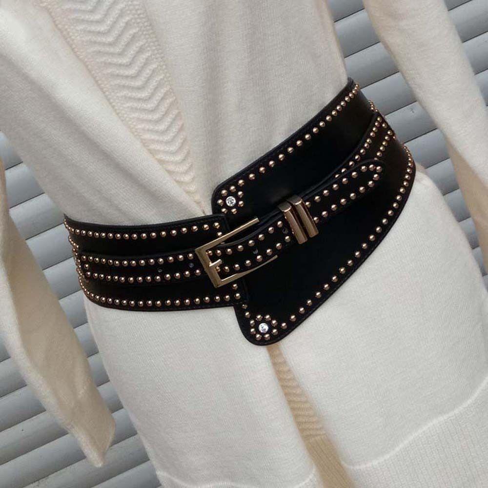 Personalized Design Rivet Wide Waistbands Adjustable Irregular Leather Belt  Skirt Accessories