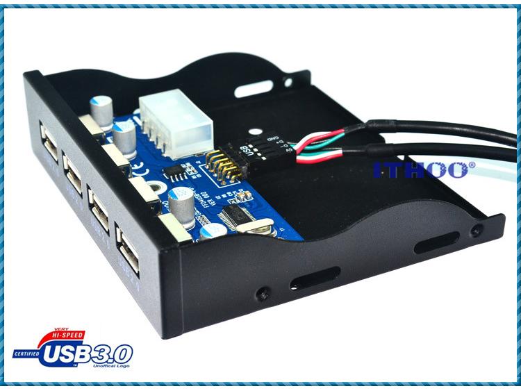 3.5" USB 2.0 Floppy Drive Front Panel with 4-Port Hub