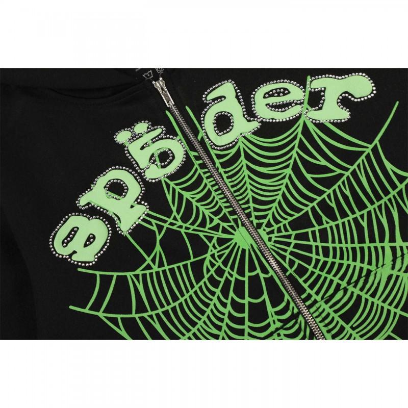 Spider Web Print Hooded Zip-Up Sweatshirt Unisex Oversized Cotton Pullover Casual Wear